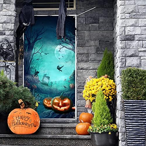 Tatuo Halloween Door Cover Cemetery Moon Dead Tree, 70.87 x 35.43 Inch