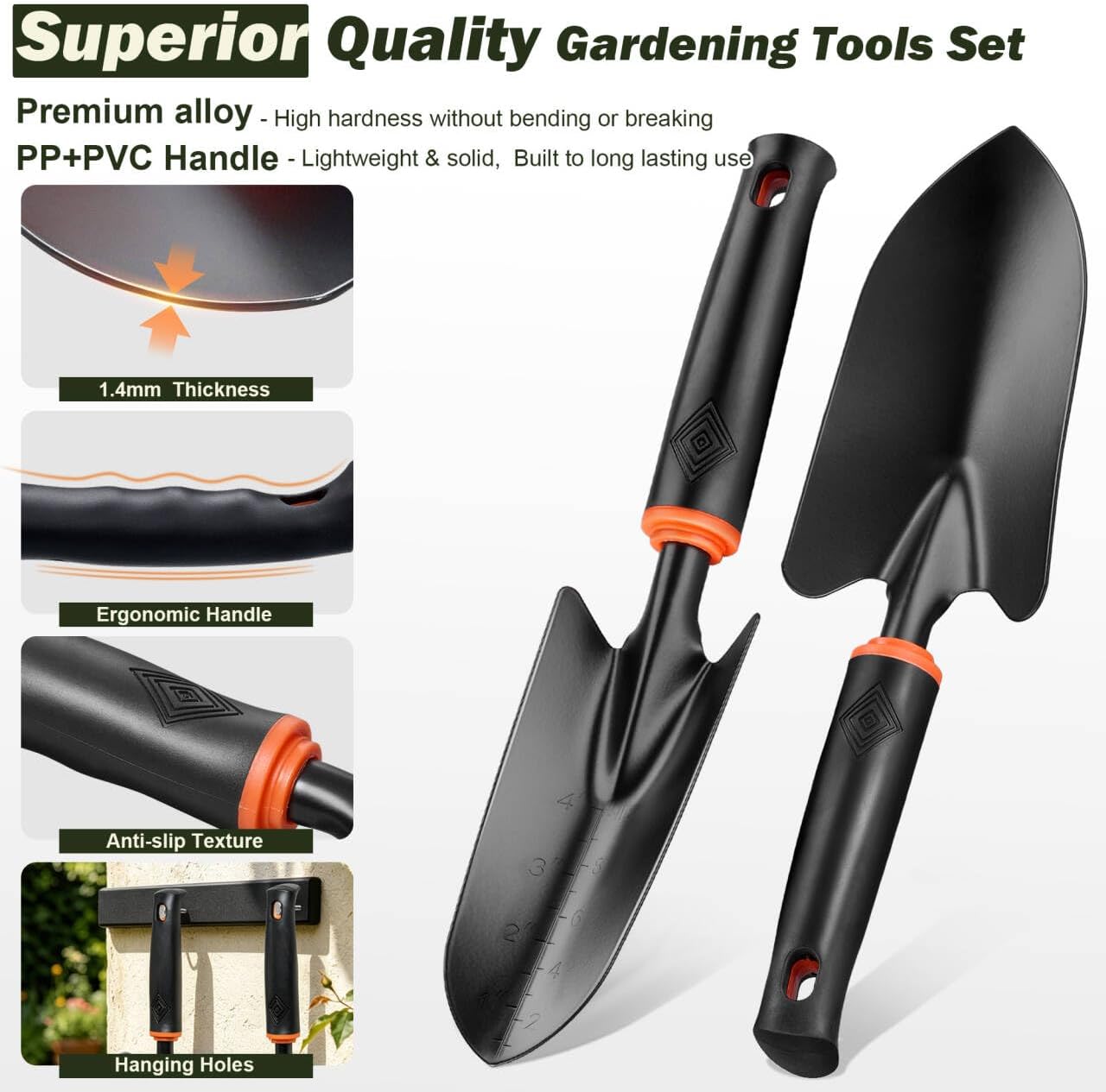 Joyfair Gardening Tools, 12 Pcs Garden Tool Set for Planting & Weeding | 1.4MM Thick Premium Steel, Less Prone to