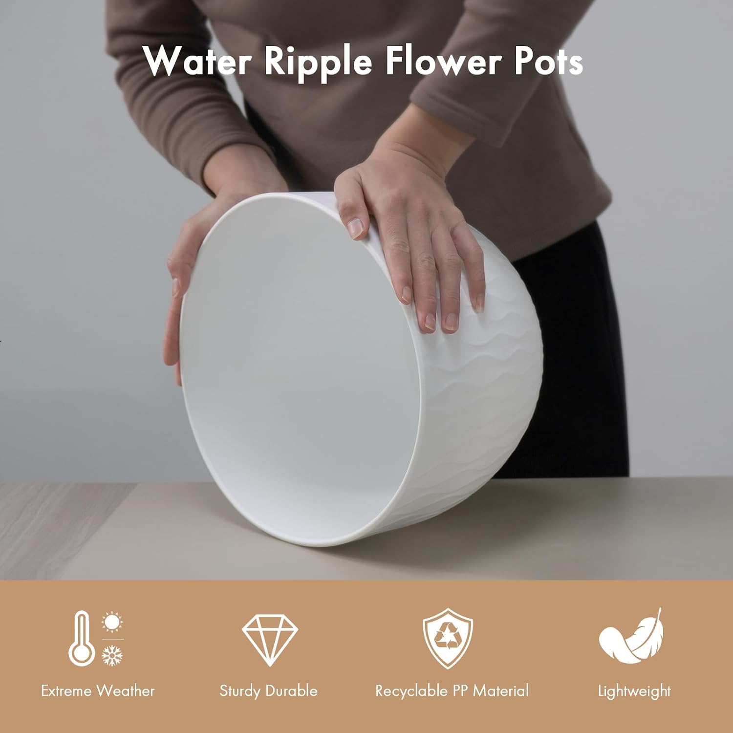 WSMKSZ 12 Inch Large Plant Pots for Indoor or Outdoor Plants, Wide Water Ripples Flower Pots with Drainage Holes &