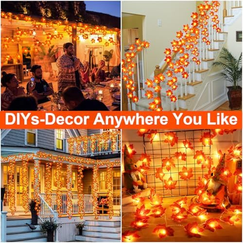 Timer 5 Pack Fall Decor Fall Garland with Lights Total 100LED 50FT
