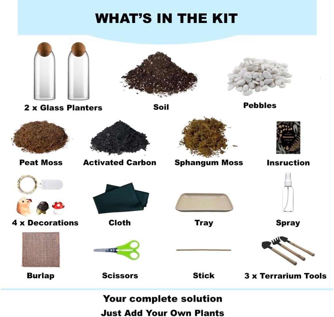 DIY Terrarium Kit with Closed Glass Bottle Container Planter with Lid (Ball Cork) | 2 Jars | Airtight Terrarium