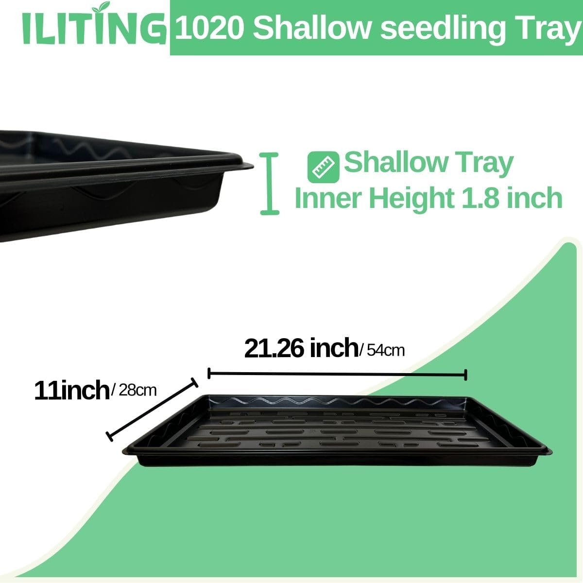 Shallow 1020 Nursery Flat Trays -10 Pack, 1.8" Height, Specialized for Holding 72-Cell Plug Seedling Trays, No Holes