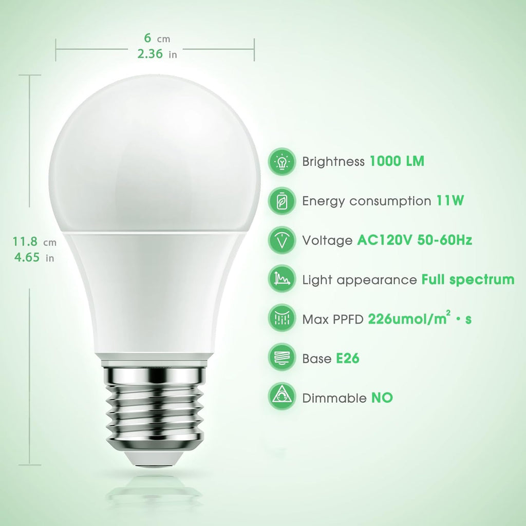 Grow Light Bulbs, LED Grow Light Bulb A19 Bulb, Full Spectrum | Grow Light Bulb, Plant Light Bulbs E26, 11W Grow Bulb