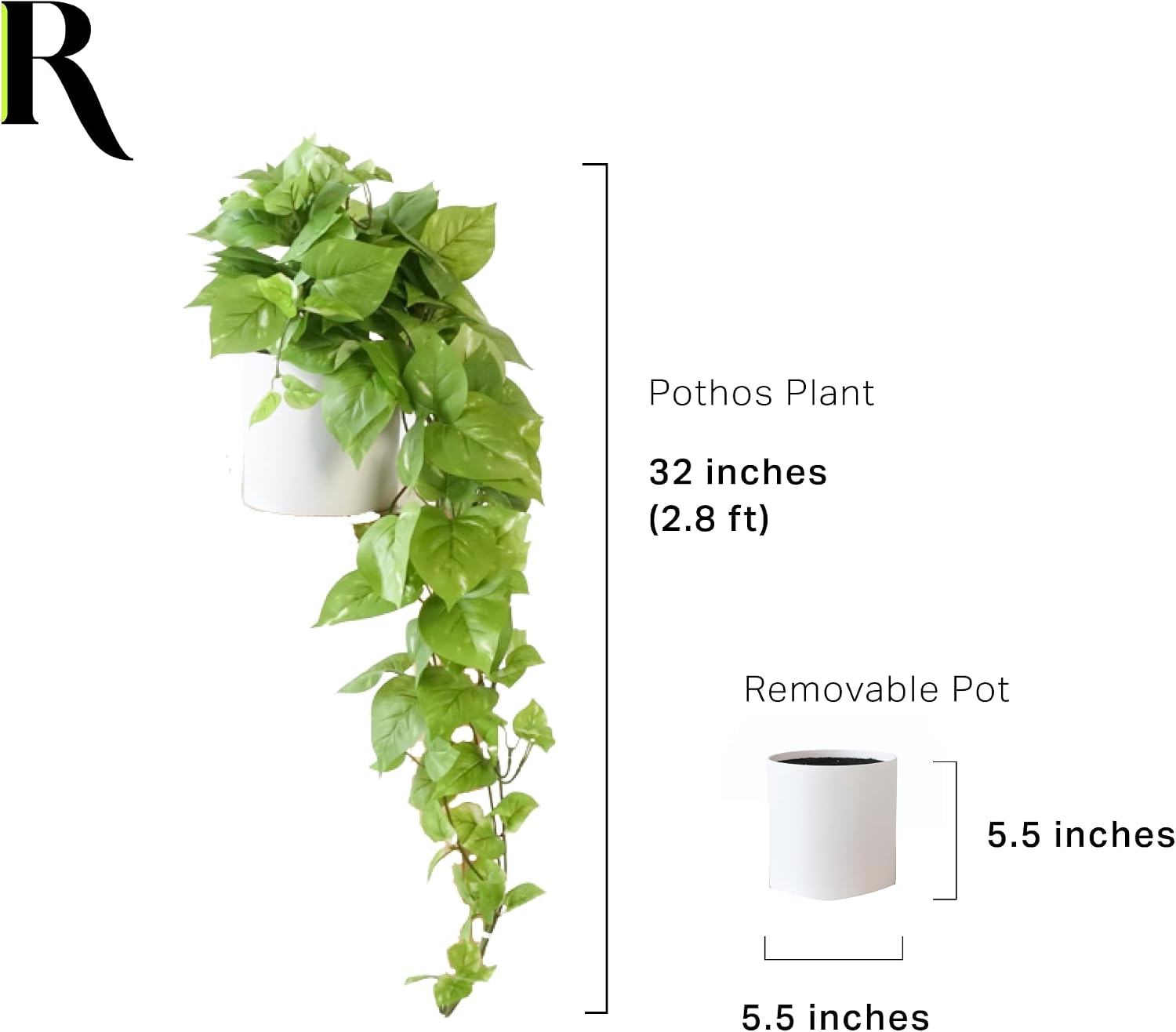 Retrograde 32" Fake Plant, Silk Faux Pothos Ivy Plant (Light Green) | Removable Pot Included, Realistic Silk Fake