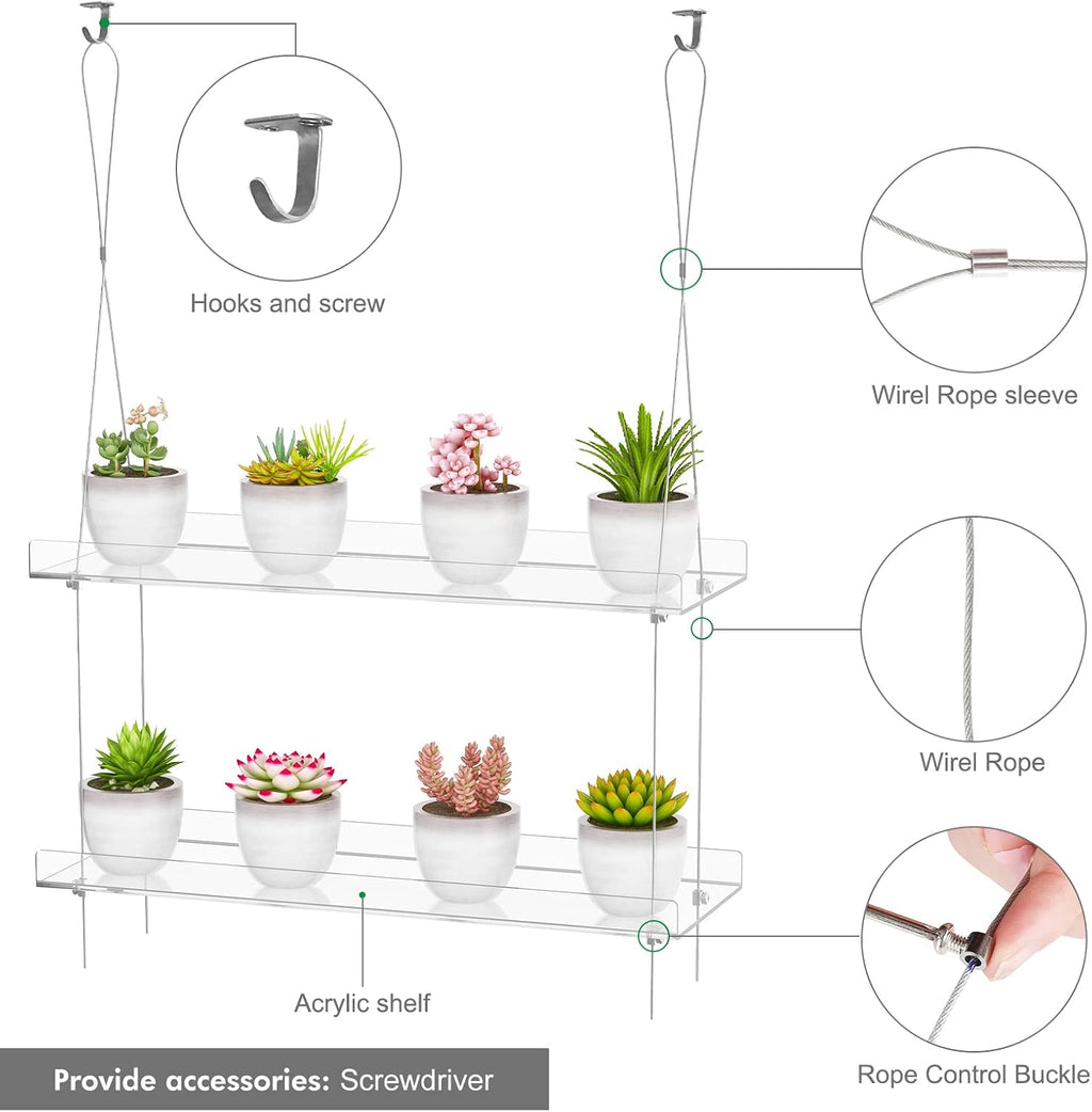 OtNiap 2-Pack Clear 2-Tier Window Plant Shelves, 16-Inch Stand | Adjustable Indoor wall plant holder for herbs