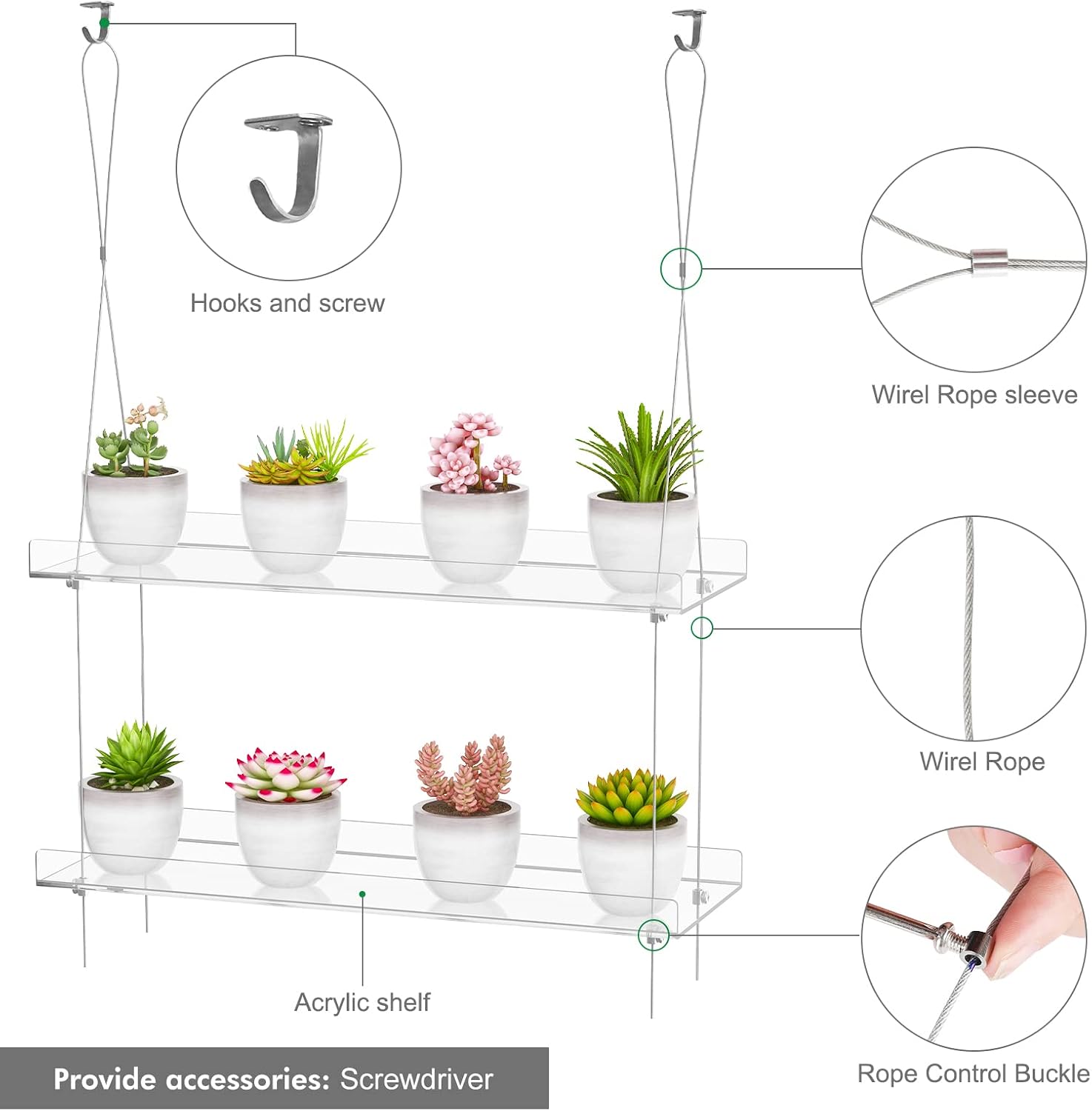 OtNiap 2-Pack Clear 2-Tier Window Plant Shelves, 16-Inch Stand | Adjustable Indoor wall plant holder for herbs
