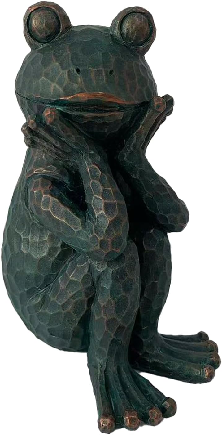 10" H Meditation Frog Lawn & Garden Statue, Verdigris Green | Handcrafted hand-painted details Weatherproof resin