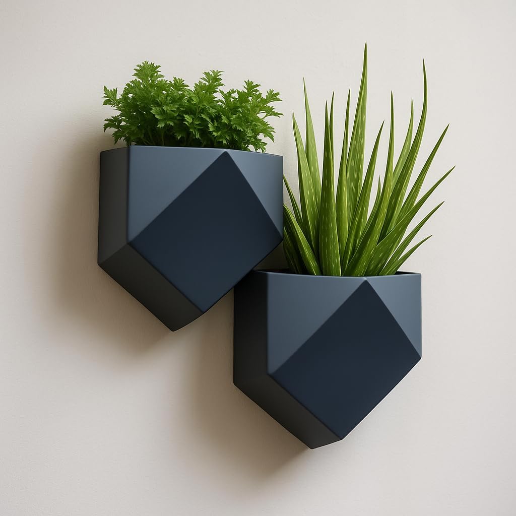 Vertical Garden Wall Planters – 2-Pack Modern Matte Black Geometric Pots for Indoor Plants, Wall Vase, Indoor and
