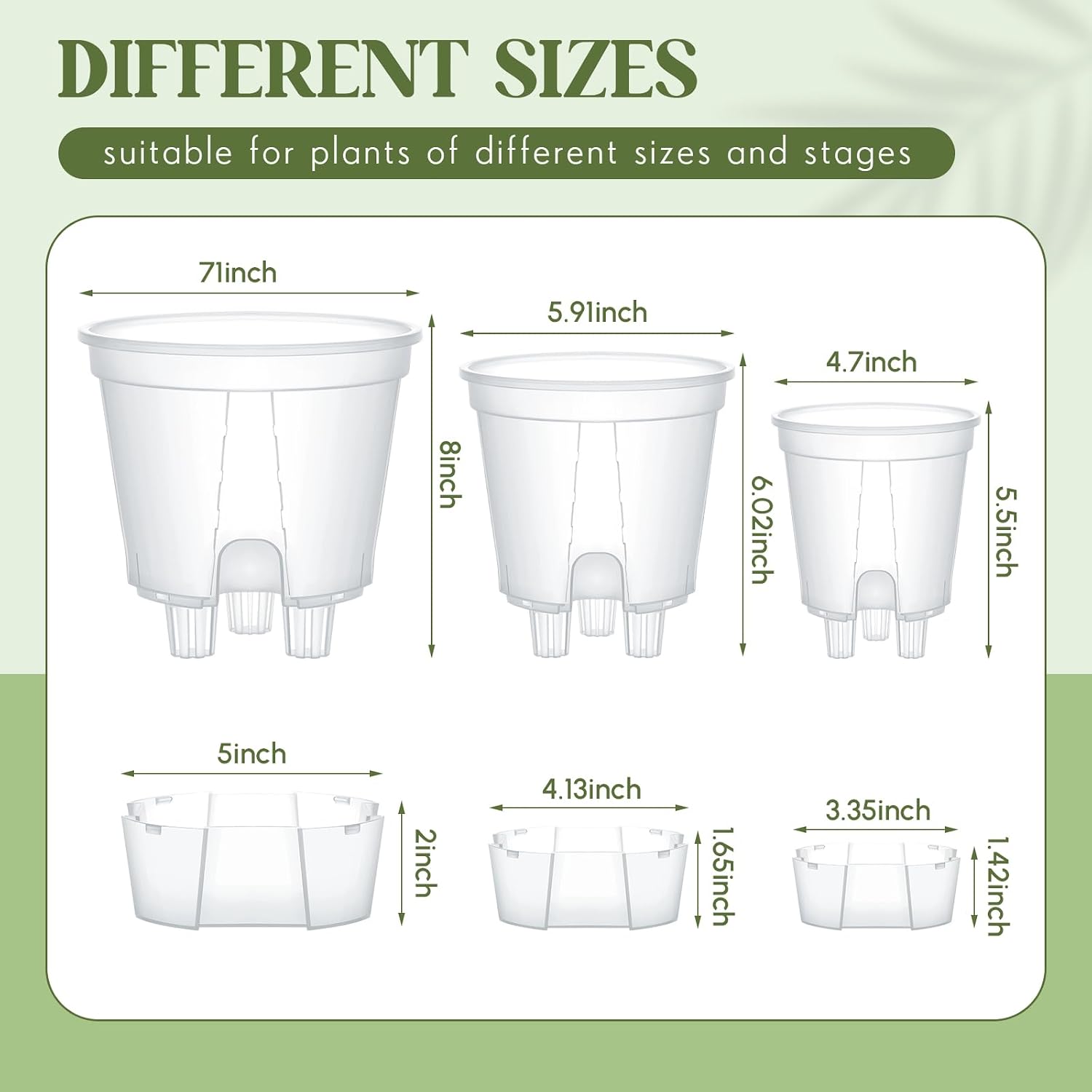 Self Watering Planters, Deep Reservoir Pots for Indoor Plants | Clear plastic planters in 3 sizes store water for 7-10