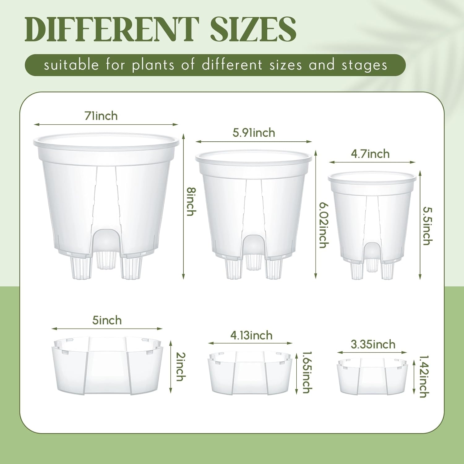Self Watering Planters, Deep Reservoir Pots for Indoor Plants | Clear plastic planters in 3 sizes store water for 7-10