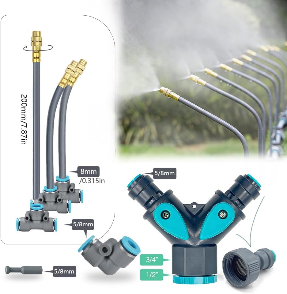 Drip Irrigation System, 100Ft 5/16 Inch Hose, 30 Adjustable Copper Nozzles, Automatic Atomizing Watering Kit for