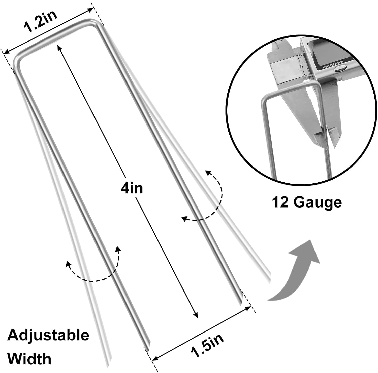 HongWay 500 Pack Landscape Staples 4 Inch, Galvanized Garden Stakes | 12 Gauge Ground Staples Sod Pins Yard Stakes for