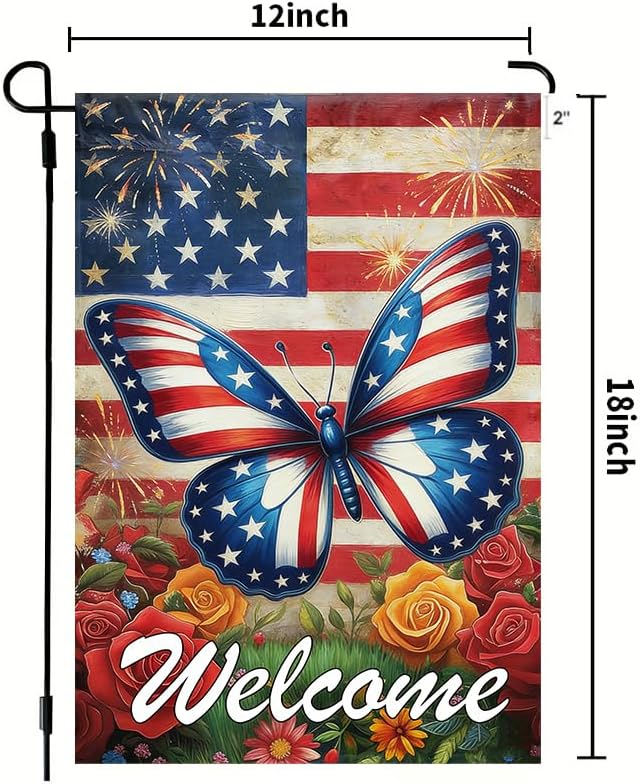 4th of July Patriotic Butterfly Garden Flags for Outside 12x18 Double Sided