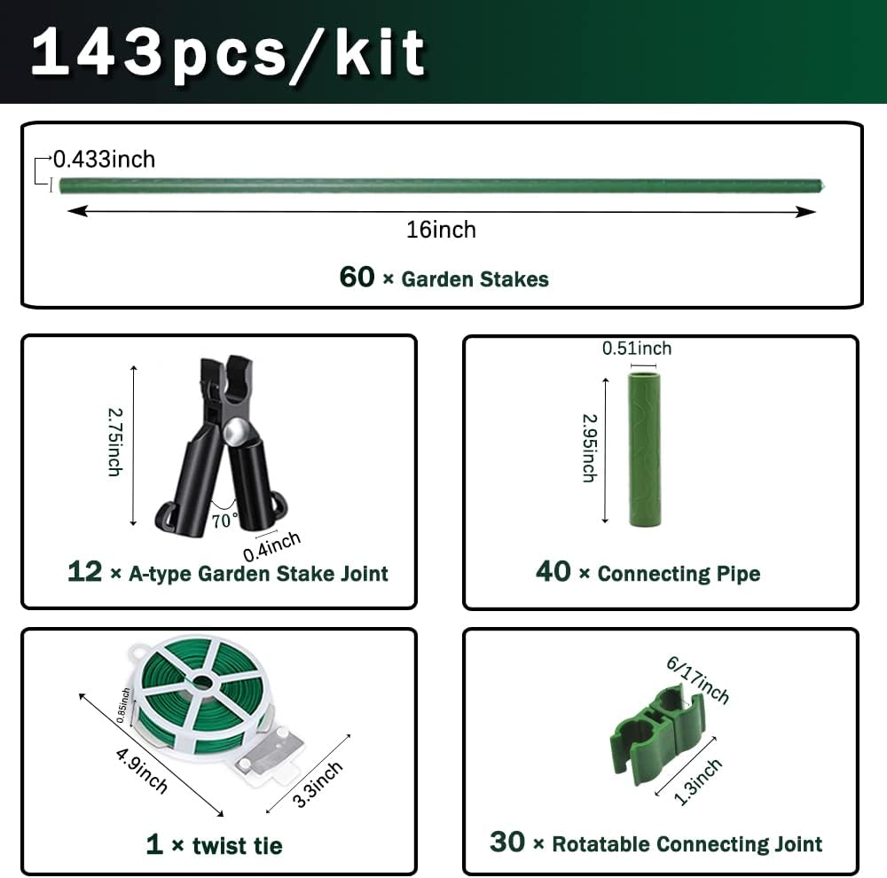 7/16" Garden Stakes,60pcs 16" Plant Stakes DIY 3ft 4ft 5ft 6ft Plant Support Sticks,Plant Support Stake with Sturdy