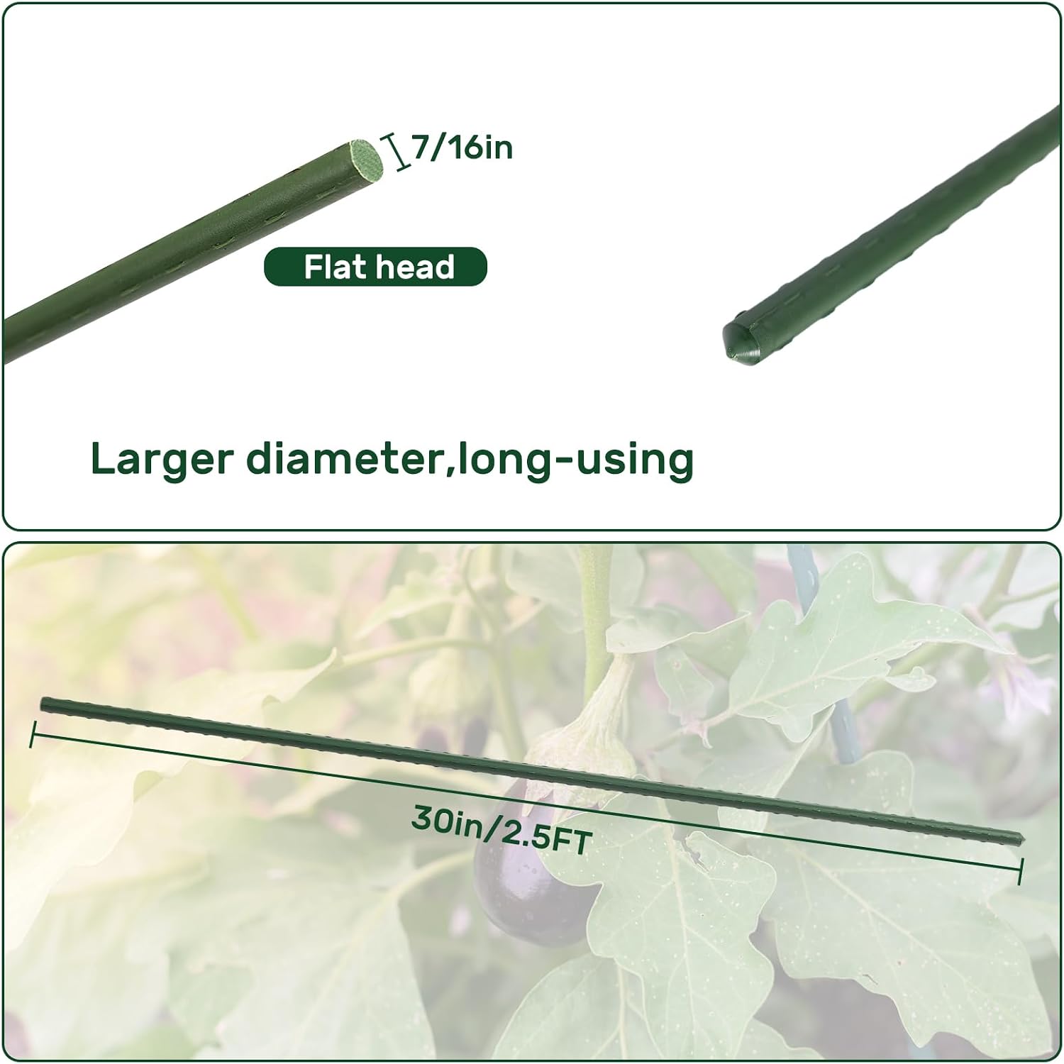 30'' Plant Stakes 50PCS, Steel 2.5ft Supports for Climbing Plants & Tomatoes
