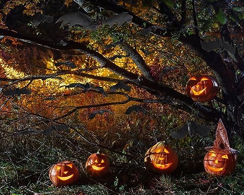 Liliful 50 Pcs Halloween Hanging Bats, Rubber, 6 Size, Black