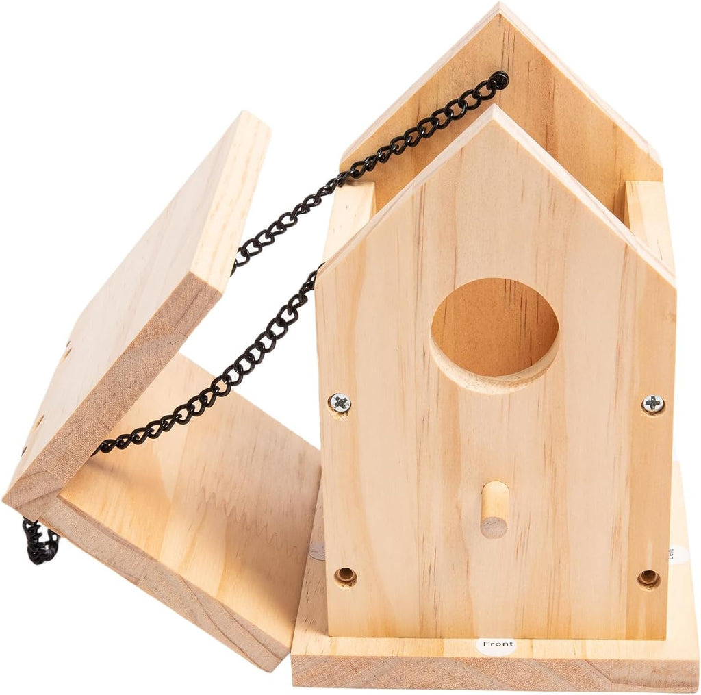 HPC Decor 2 Pack Bird Houses for Outside w/Chain,Natural Wooden Birdhouses Kit for Outdoors w/Predator Guard,Hanging