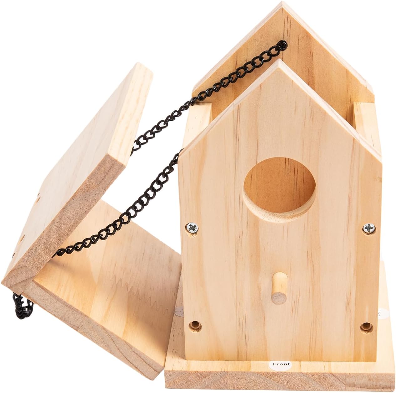 HPC Decor 2 Pack Bird Houses for Outside w/Chain,Natural Wooden Birdhouses Kit for Outdoors w/Predator Guard,Hanging