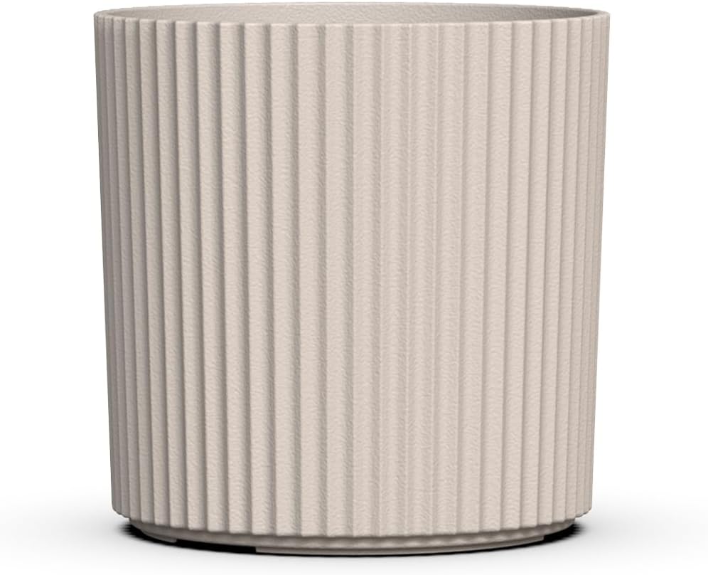 Mayne Haven 10in Round Fluted Modern Planter, Chai | Round fluted modern design, All Season, Fade resistant