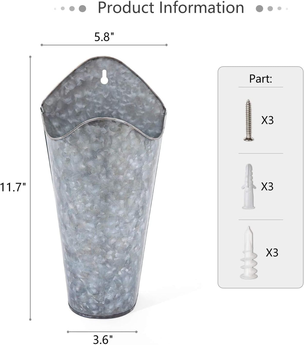 Mkono Metal Wall Planter, Hanging Vase for Flowers Plants, Set of 2, Silver | Rustic Farmhouse Decor, Easy Wall Mount
