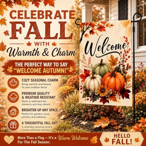 Fall Decor - Fall Pumpkin Welcome Garden Flag | Thanksgiving Decorations