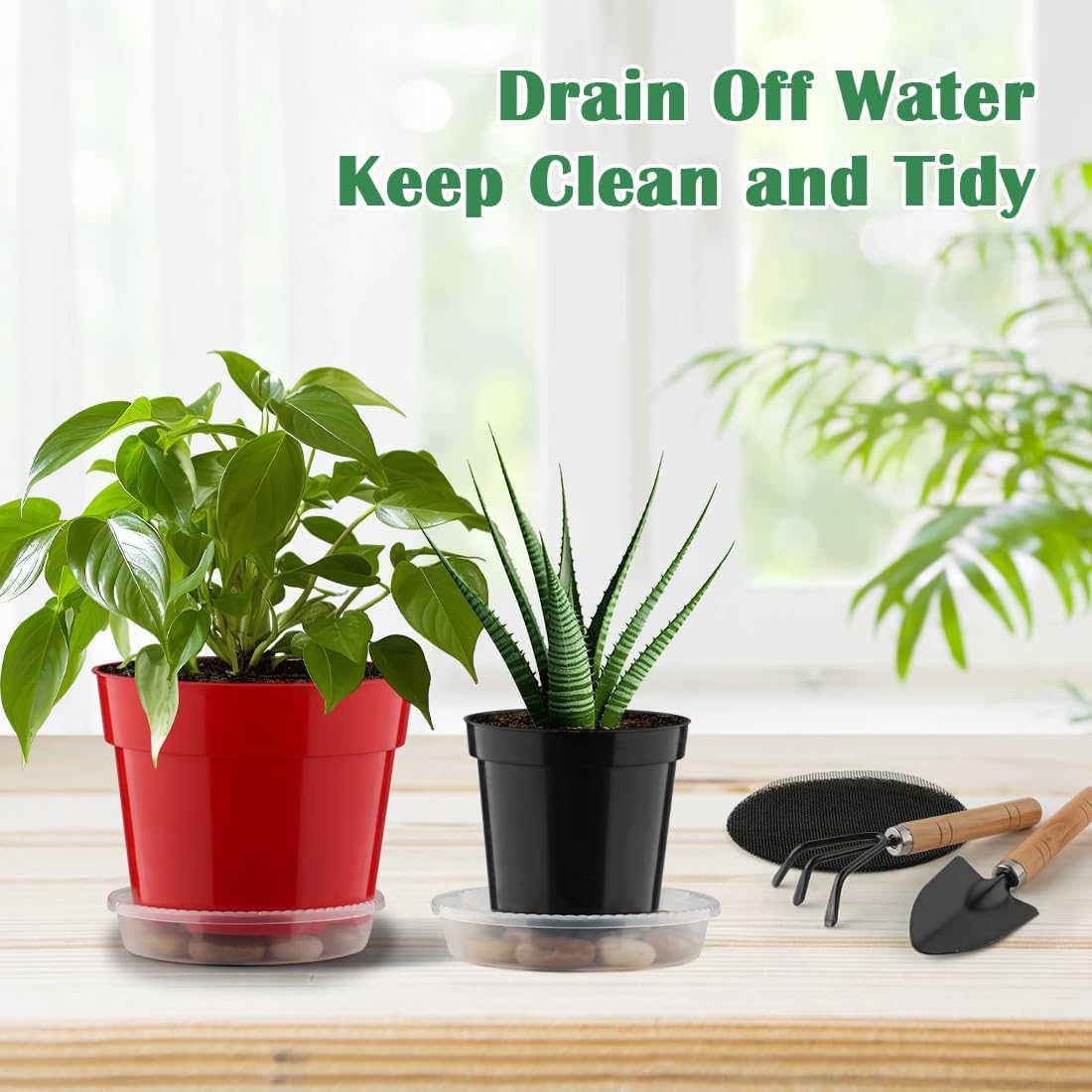 RooTrimmer 20 Pack 6 Inch Plant Pots, Thickened Plastic Flower Pots with 20 Pcs Water Collecting Trays, 20 Soil Block