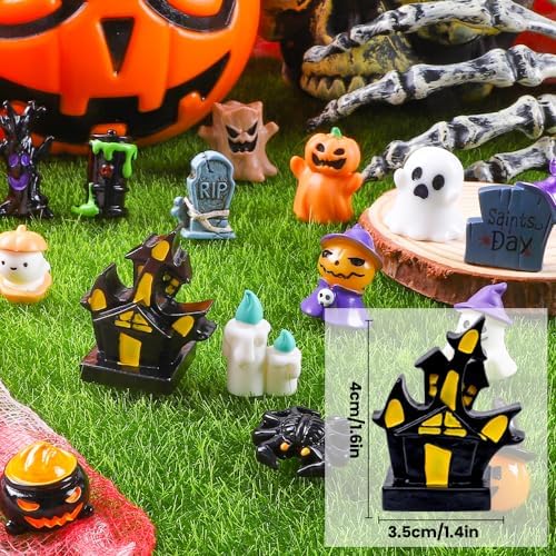 DIYDEC 32pcs Halloween Mini Resin Figures 32 Styles Tiny Resin Animals Little Small Figures to Hide Pumpkin Ghost Skull Miniatures Bulk for Halloween Party Favors Bag Fillers Garden Dollhouse Decor
