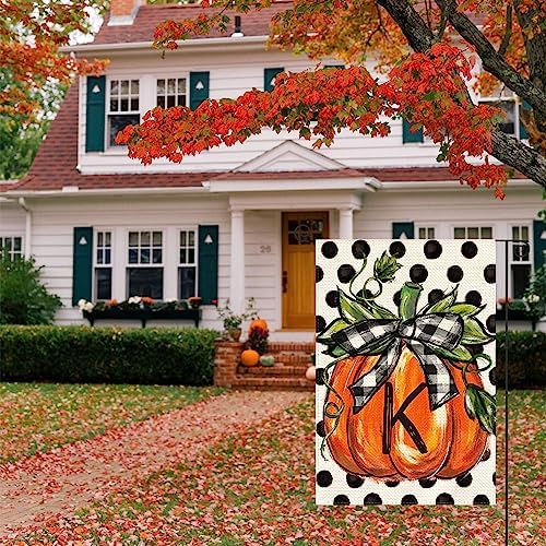 AVOIN colorlife Fall Monogram Letter K Garden Flag 12x18 Inch for Outside