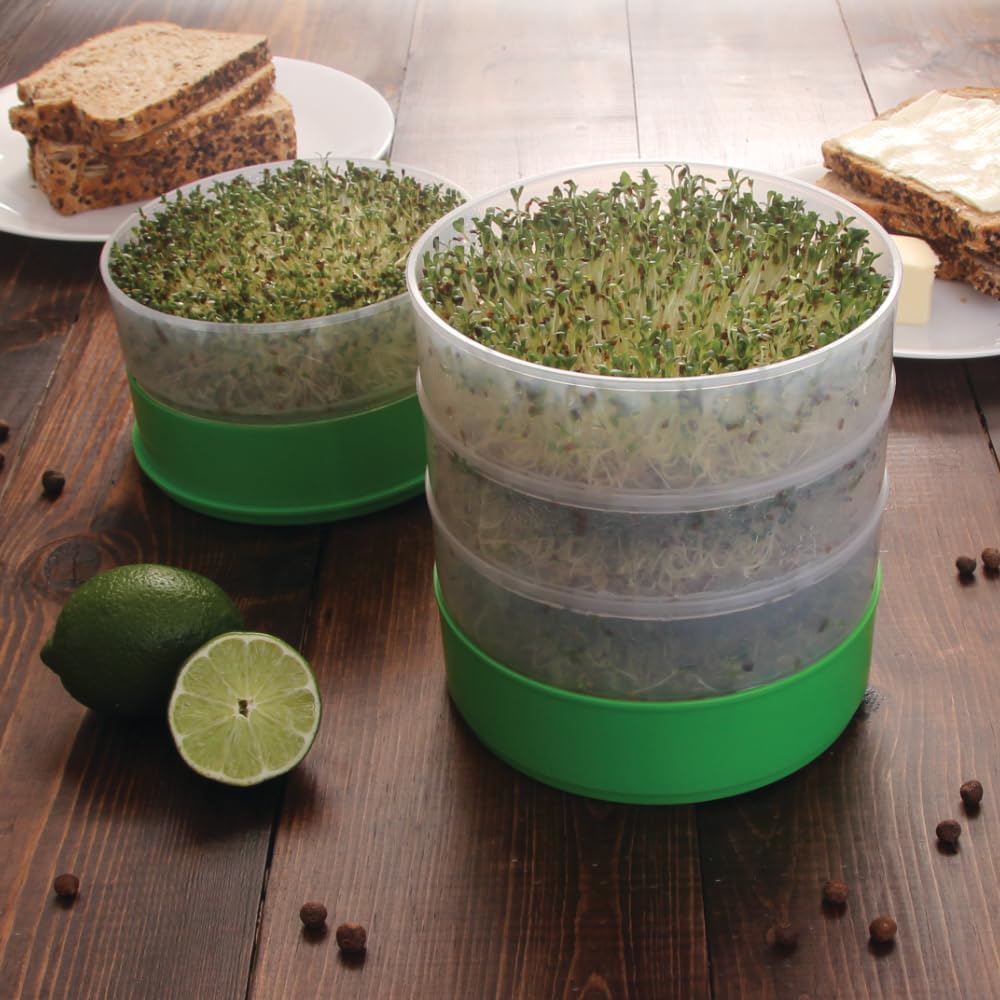 KITCHEN CROP Deluxe Seed Sprouter with 4 Growing Trays and 1 Seed Packets, (Alfalfa Seeds) Easily Grow Sprouts Indoors