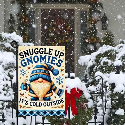 BlissYard Winter Garden Flag Cozy Gnome Quote 12 x 18 Inch