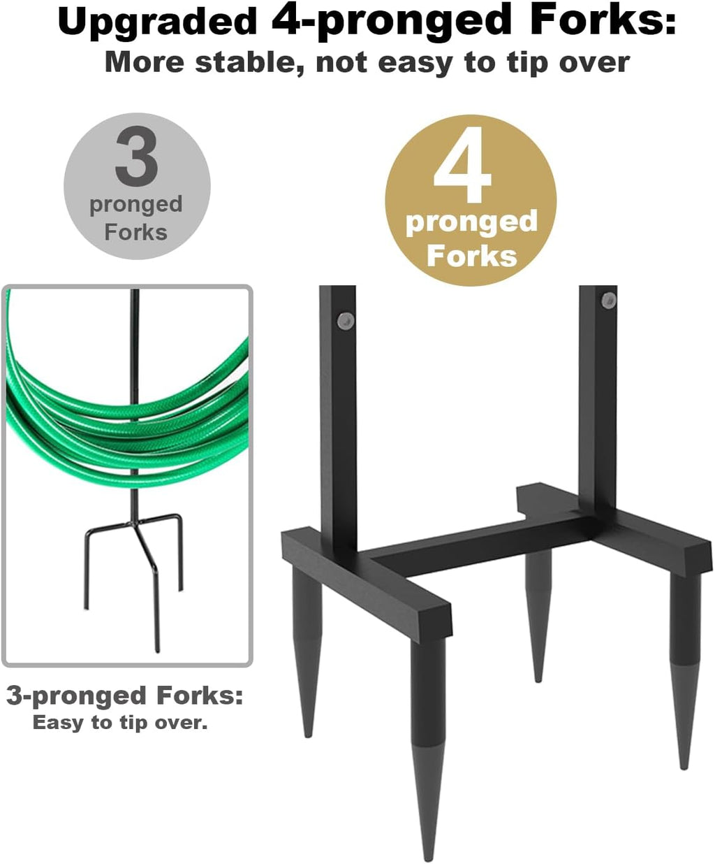 Outdoor Garden Hose Holder Freestanding with 4 Spikes, Heavy Duty Metal Water Hose Reel Stand Hanger Rack Organizer