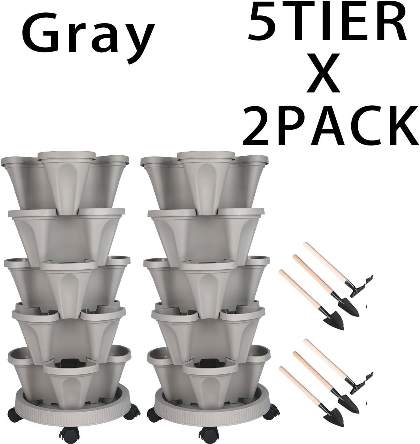 GameXcel Vertical Planter Tower - 5 Tier Stackable Garden Planters with Wheels and Tools Plant Pots for Strawberry Herb