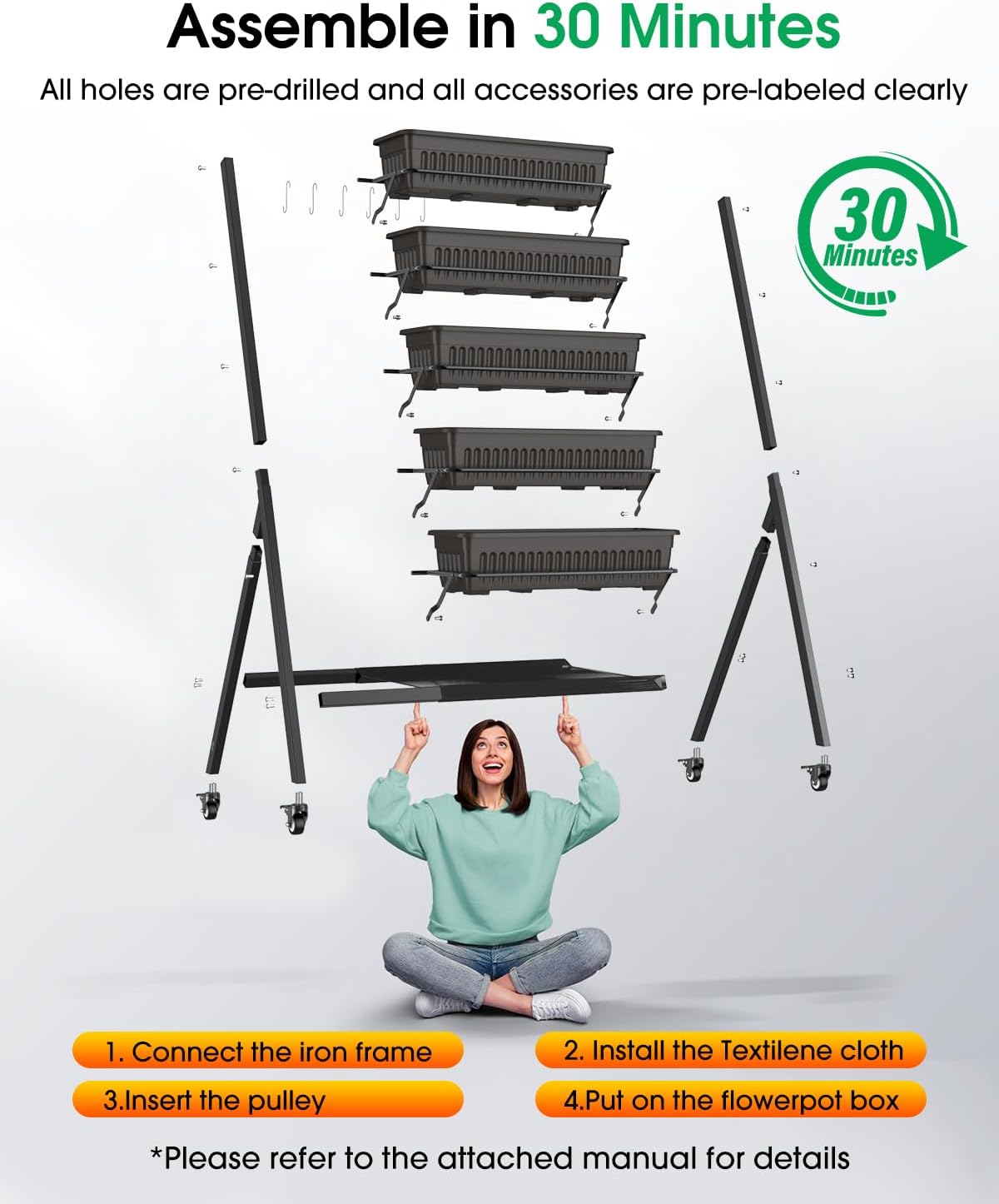 5-Tier Vertical Garden Bed Planter Boxes with Wheels, Drainage System & Storage Space, Mobile Vertical Garden Planter