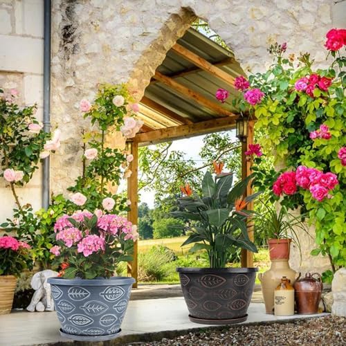 Nooulap Outdoor Flower Pots Set of 3, 11 Inch, Blue