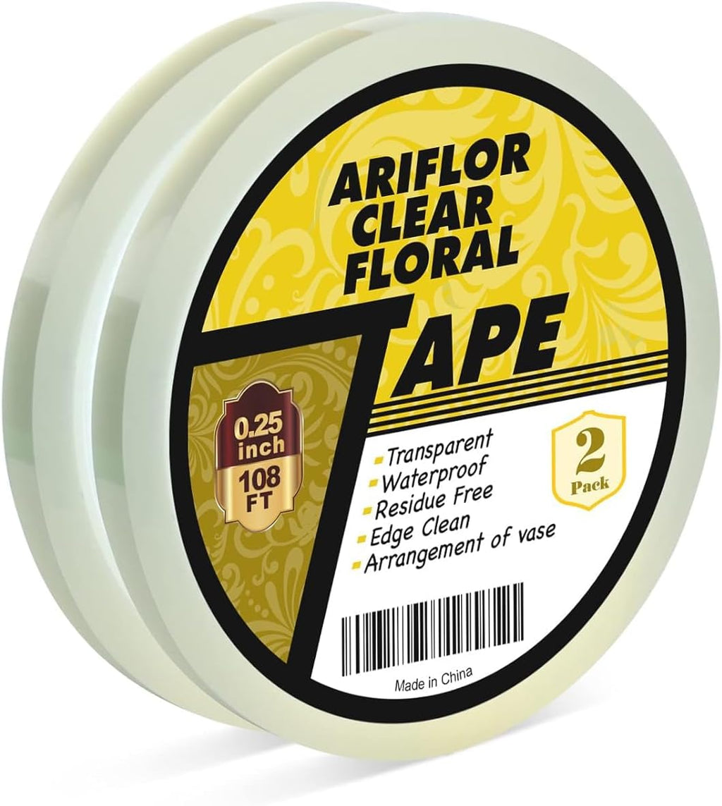 2Packs Clear Floral Tape - 1/4" Wide Floral Vase Tape, Clear Waterproof Floral Tape for Fresh Flower Bouquets and Flower Arrangements Crafts (0.25inch*2Packs)