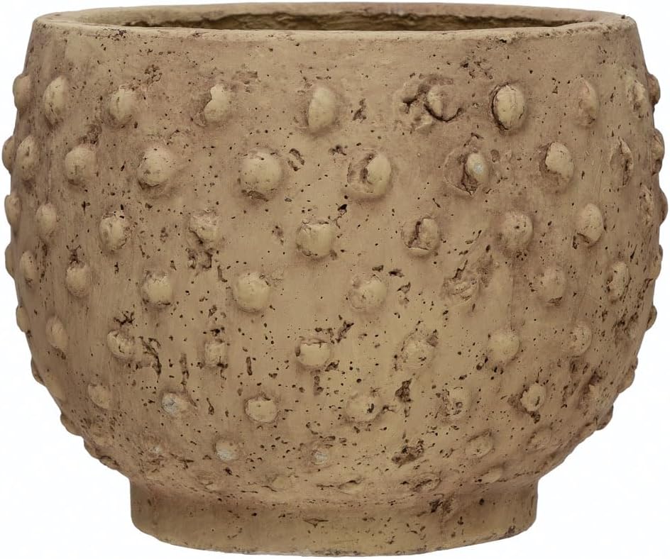 Creative Co-Op 9.25" Round Sandstone Hobnail Planter with Distressed Finish, Greige