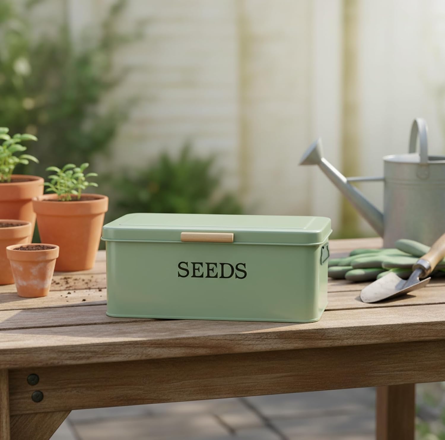 Seed Storage Organizer,Metal Seed Saving Box with Lid,4 Compartments Box with Safety Locks,Garden Supplies Container