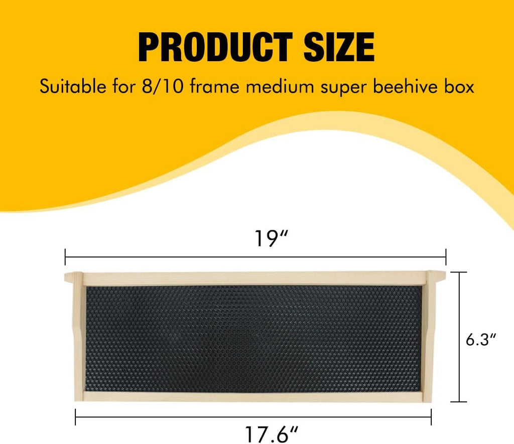 Honey Lake Medium Beehive Frames and Foudations Kit,10 Pack Super Bee Frames with Beeswax Coated Plastic Foundations