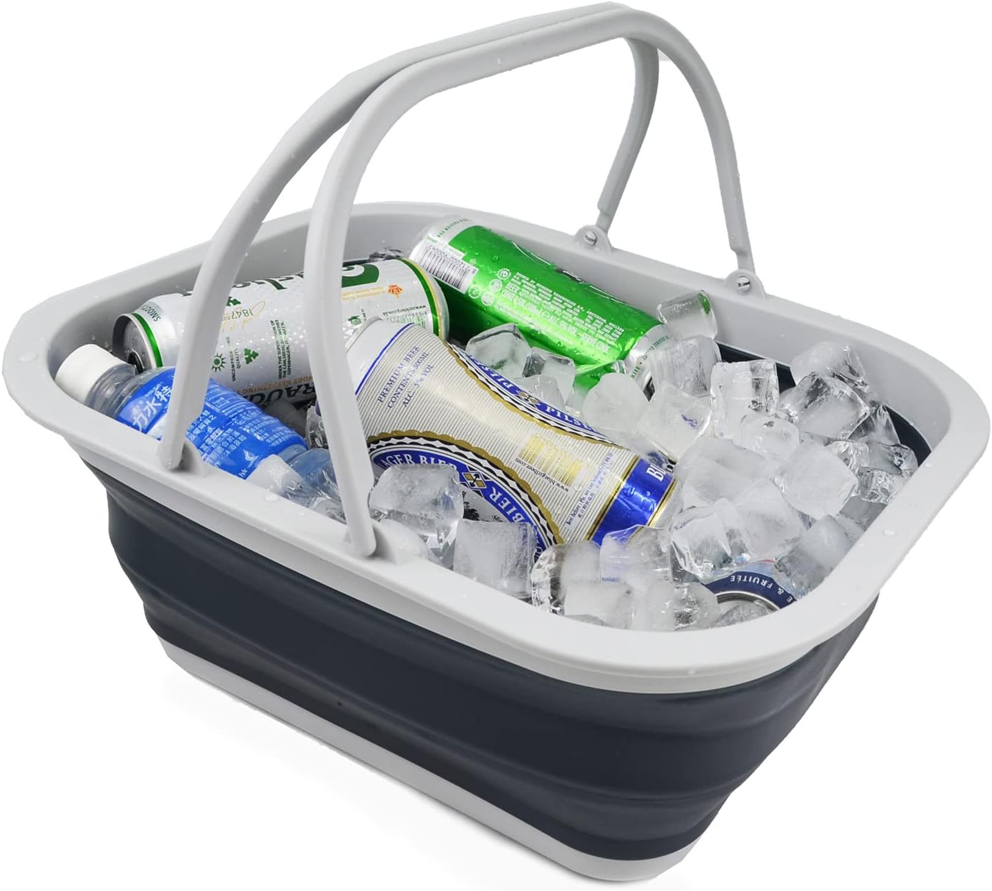 SAMMART 15L (4 Gallon) Collapsible Basket with Handle - Portable Outdoor Picnic Basket/Crate - Foldable Shopping Bag