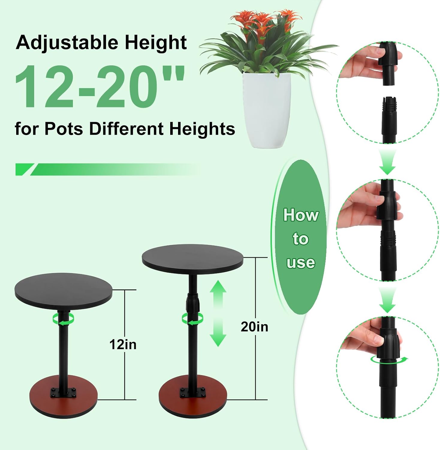 2 Pack Adjustable Plant Risers for Inside Pots, Pot Riser 13-21" Height | Planter Inserts for Tall, Square, Round and