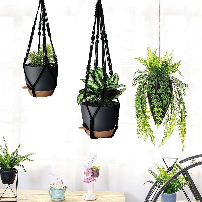 Bouqlife 3 Pack Self Watering Hanging Planters Macrame Plant Hangers with Indoor Flower Pots, 3 Different Size Hanging