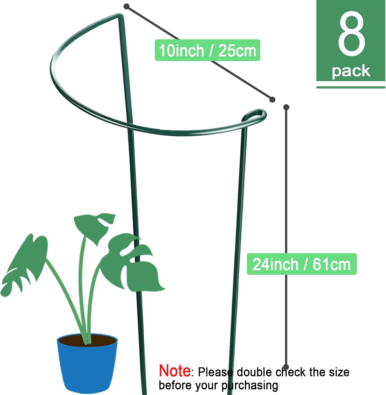 HiGift Peony Cages and Supports 24" H x 10" W, 8 Pack Tall Snake Plant Support Stake Half Round Metal Garden Stake for