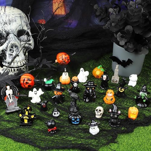26 PCS Halloween Miniatures Figurines Resin Tombstones Figures Miniature Tombstones Miniatures Skeleton Pumpkin Ghost Ornaments for Halloween Party Favors Fillers Home Tabletop Decor
