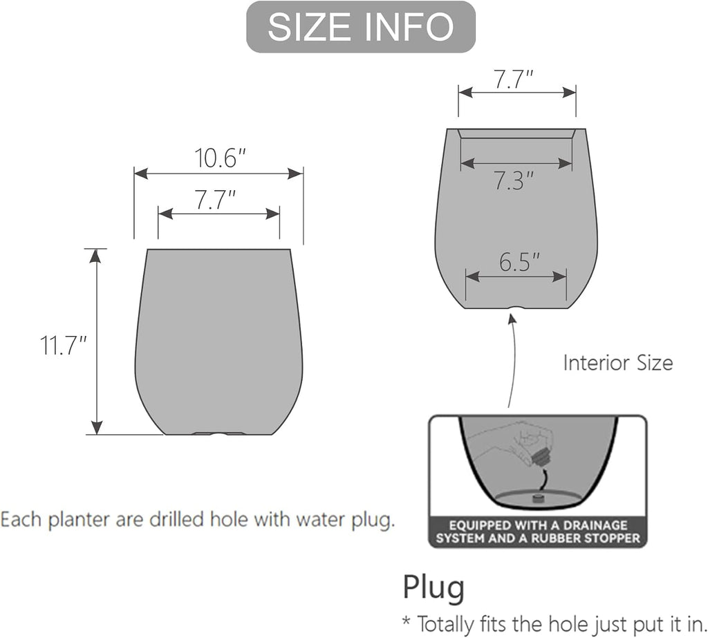 11.8" H Wood-look Plastic Tapered Planters with Drainage Holes and Plug | Indoor/Outdoor Use, UV/Weatherproof