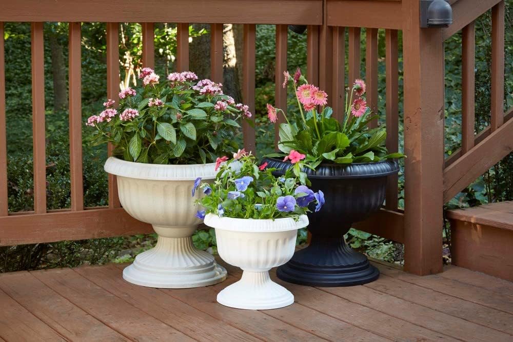 Southern Patio Dynamic Design 18 Inch Outdoor Home Resin Grecian Urn Versatile Planter Pot for Entryways and Backyard