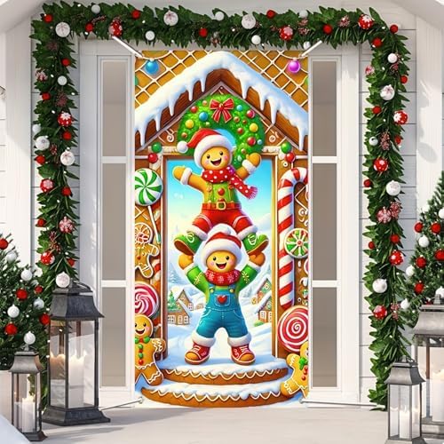 BlissYard Christmas Door Cover Gingerbread Trio 35 x 71 Inch