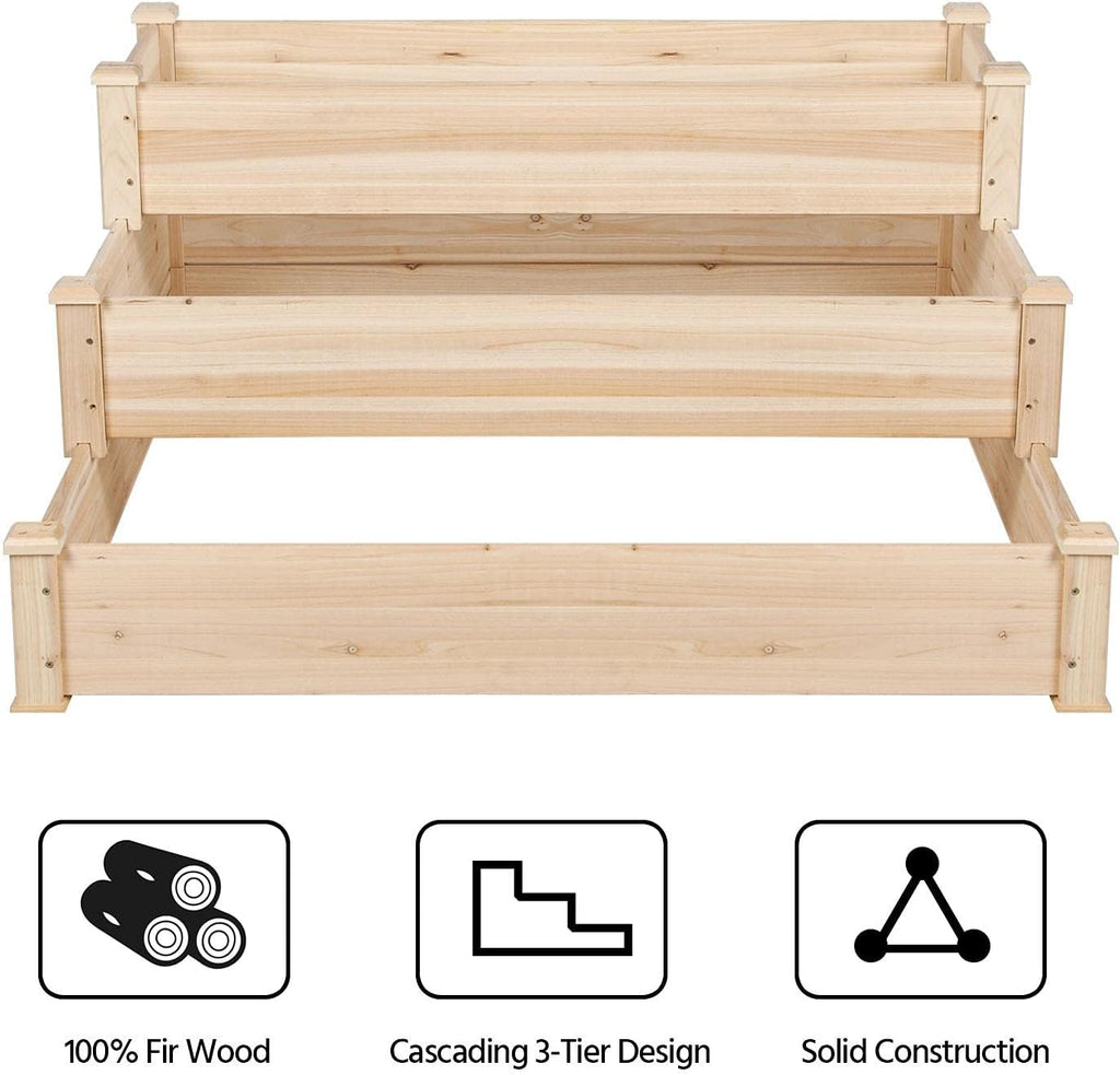 Yaheetech 3 Tier 47 x 47 x 22in Raised Garden Bed Horticulture Outdoor Elevated Flower Box Tiered Garden Bed Wooden