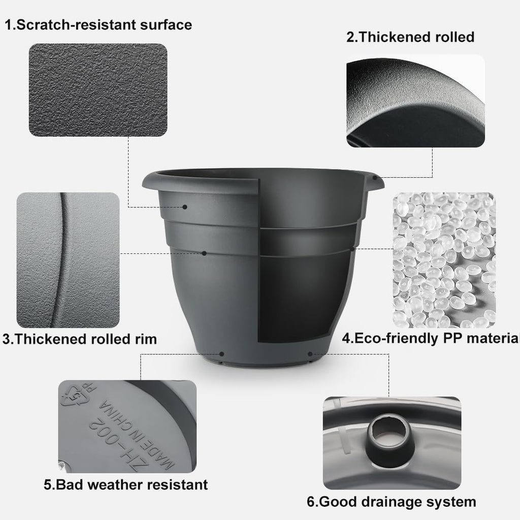 RooTrimmer 3 Pack 16 Inch Rolling Large Plant Pots | Heavy duty plastic planters with wheeled saucers and drainage
