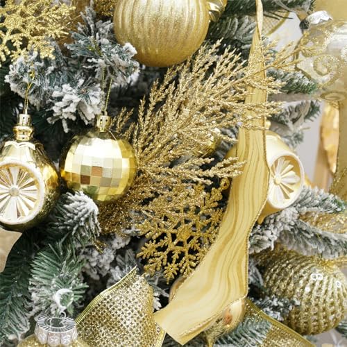 Christmas Glitter Berries Stems 16pcs Artificial Berry Picks for Christmas Tree Ornaments fillers, DIY Xmas Wreath, Crafts, Garland, Holiday, Party, Wedding and Home Decoration (Gold)