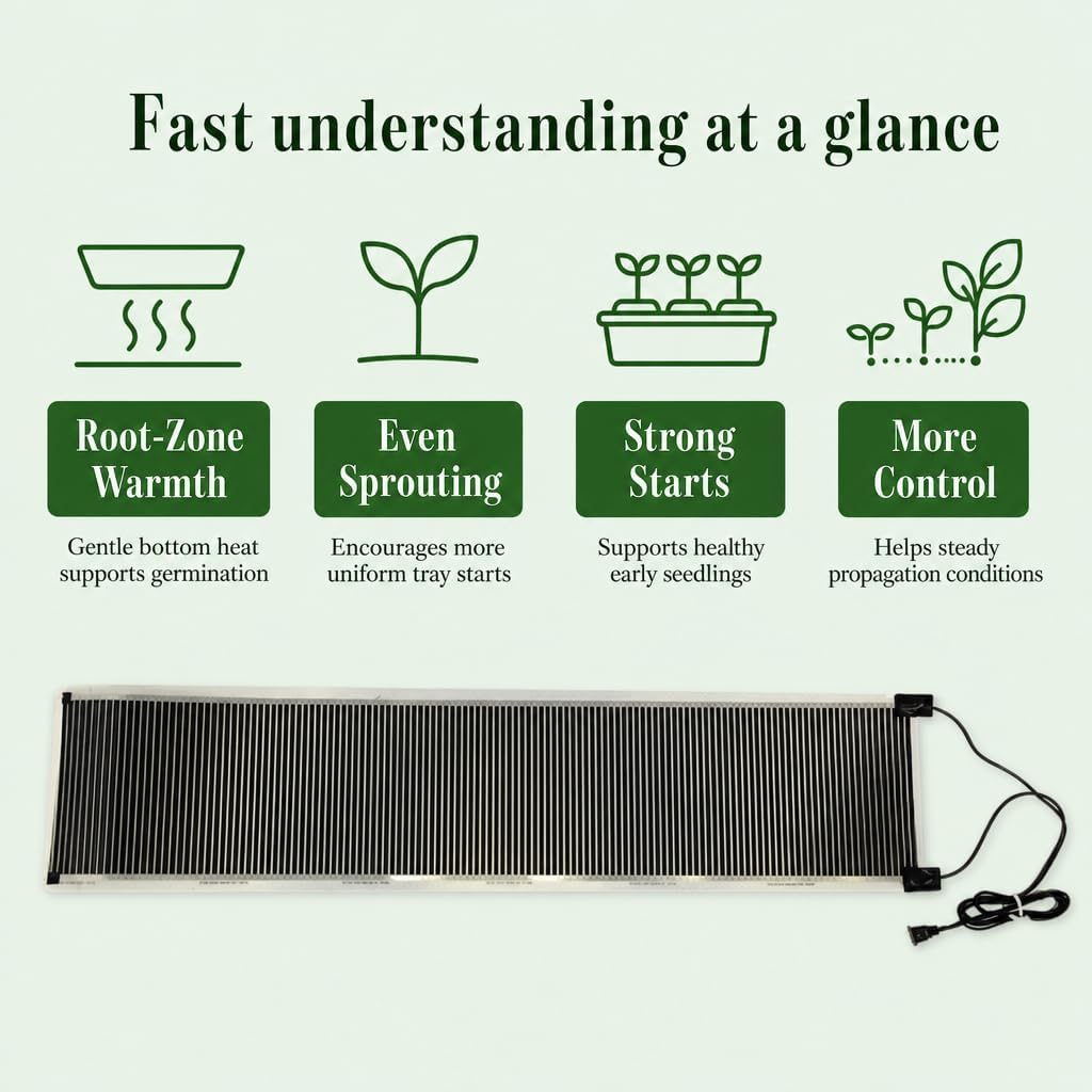 Seedling Heat Mat 11 in x 36 in, Even Heating, Water-Resistant Pad | Made in USA, Seed Starting, Helps Warms 10-20°F